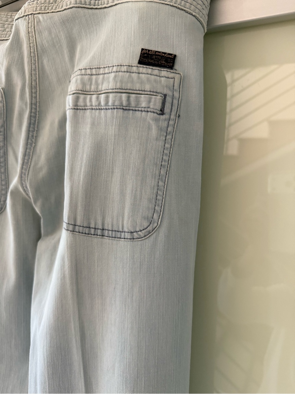 7 For All Mankind Light Blue Wide Leg Jeans with Gold Buttons - Picture 8 of 9